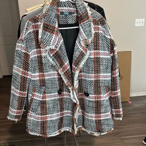Plaid Women's Jacket - Black, White, and Red